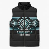 Aotearoa Atua Tangaroa Personalised Sleeveless Puffer Jacket Maori God Of The Sea Taniko Motifs LT14 Unisex Turquoise - Polynesian Pride