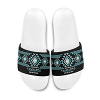 Aotearoa Atua Tangaroa Slide Sandals Maori God Of The Sea Taniko Motifs LT14 Turquoise - Polynesian Pride