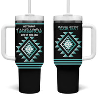 Aotearoa Atua Tangaroa Personalised Tumbler With Handle Maori God Of The Sea Taniko Motifs LT14 One Size: 40 oz Turquoise - Polynesian Pride
