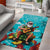 Hawaii Christmas Area Rug Mele Kalikimaka Poinsettia Lei - Cyan