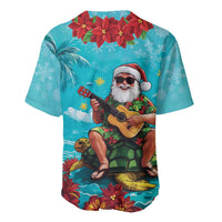 Hawaii Christmas Baseball Jersey Mele Kalikimaka Poinsettia Lei - Cyan