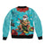 Hawaii Christmas Bomber Jacket Mele Kalikimaka Poinsettia Lei - Cyan