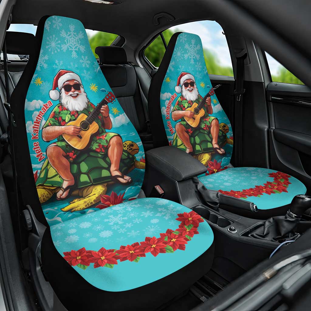 Hawaii Christmas Car Seat Cover Mele Kalikimaka Poinsettia Lei - Cyan