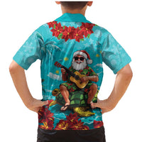 Hawaii Christmas Family Matching Mermaid Dress and Hawaiian Shirt Mele Kalikimaka Poinsettia Lei - Cyan