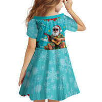 Hawaii Christmas Family Matching Off The Shoulder Long Sleeve Dress and Hawaiian Shirt Mele Kalikimaka Poinsettia Lei - Cyan