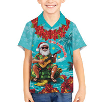 Hawaii Christmas Family Matching Puletasi and Hawaiian Shirt Mele Kalikimaka Poinsettia Lei - Cyan