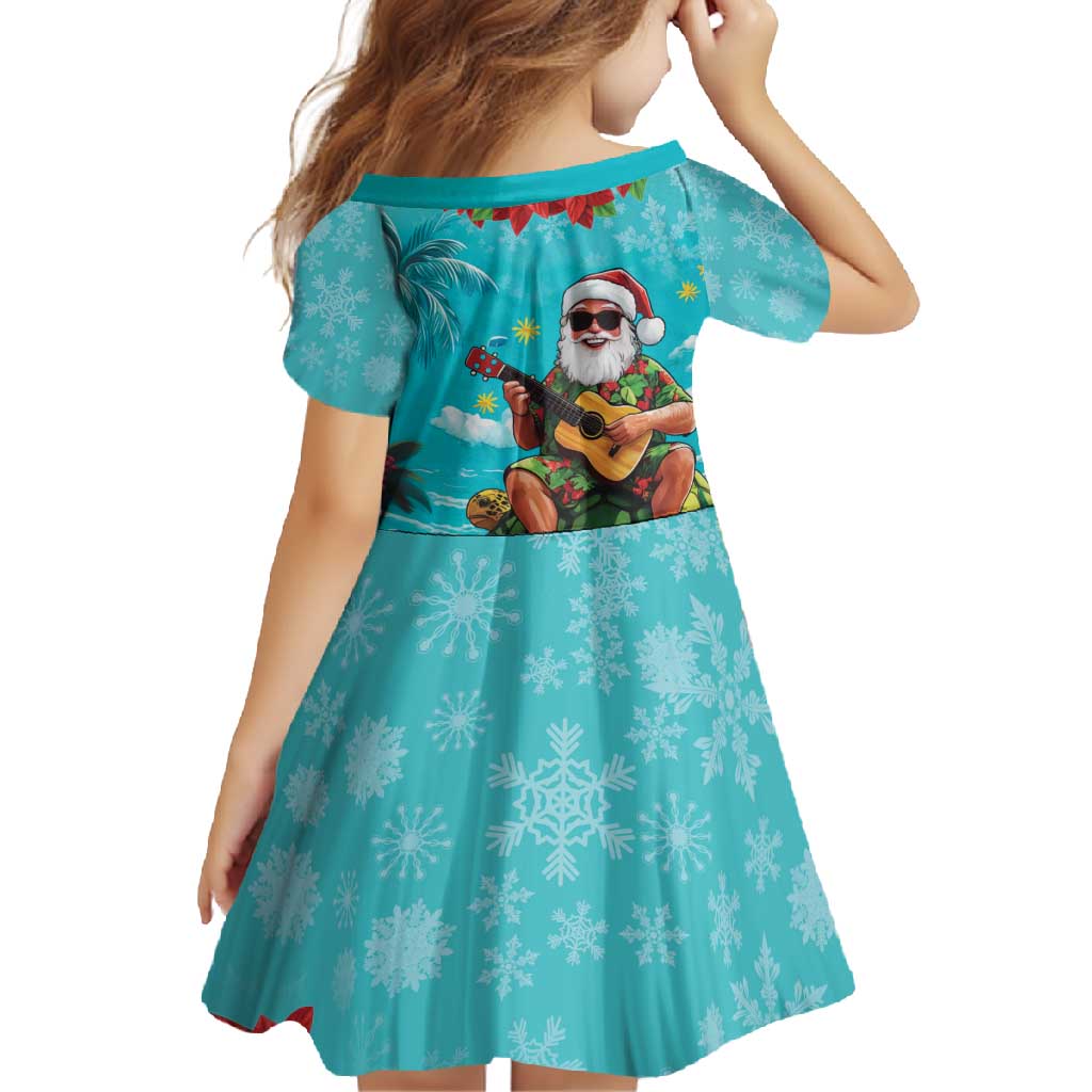 Hawaii Christmas Family Matching Summer Maxi Dress and Hawaiian Shirt Mele Kalikimaka Poinsettia Lei - Cyan