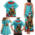 Hawaii Christmas Family Matching Tank Maxi Dress and Hawaiian Shirt Mele Kalikimaka Poinsettia Lei - Cyan