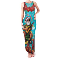 Hawaii Christmas Family Matching Tank Maxi Dress and Hawaiian Shirt Mele Kalikimaka Poinsettia Lei - Cyan