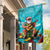 Hawaii Christmas Garden Flag Mele Kalikimaka Poinsettia Lei - Cyan