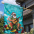 Hawaii Christmas Garden Flag Mele Kalikimaka Poinsettia Lei - Cyan