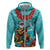 Hawaii Christmas Hoodie Mele Kalikimaka Poinsettia Lei - Cyan