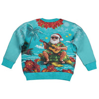 Hawaii Christmas Kid Ugly Christmas Sweater Mele Kalikimaka Poinsettia Lei - Cyan