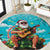 Hawaii Christmas Round Carpet Mele Kalikimaka Poinsettia Lei - Cyan