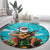 Hawaii Christmas Round Carpet Mele Kalikimaka Poinsettia Lei - Cyan