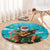 Hawaii Christmas Round Carpet Mele Kalikimaka Poinsettia Lei - Cyan