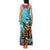 Hawaii Christmas Tank Maxi Dress Mele Kalikimaka Poinsettia Lei - Cyan