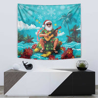 Hawaii Christmas Tapestry Mele Kalikimaka Poinsettia Lei - Cyan