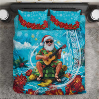 Hawaii Christmas Bedding Set Mele Kalikimaka Poinsettia Lei Polynesian - Blue