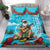 Hawaii Christmas Bedding Set Mele Kalikimaka Poinsettia Lei Polynesian - Blue