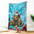 Hawaii Christmas Blanket Mele Kalikimaka Poinsettia Lei Polynesian - Blue