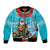 Hawaii Christmas Bomber Jacket Mele Kalikimaka Poinsettia Lei Polynesian - Blue