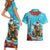 Hawaii Christmas Couples Matching Short Sleeve Bodycon Dress and Hawaiian Shirt Mele Kalikimaka Poinsettia Lei Polynesian - Blue