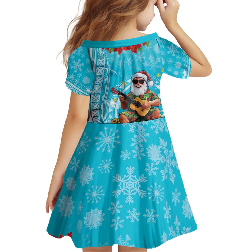 Hawaii Christmas Family Matching Mermaid Dress and Hawaiian Shirt Mele Kalikimaka Poinsettia Lei Polynesian - Blue
