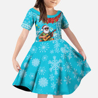 Hawaii Christmas Family Matching Puletasi and Hawaiian Shirt Mele Kalikimaka Poinsettia Lei Polynesian - Blue LT14 Daughter's Dress Blue - Polynesian Pride