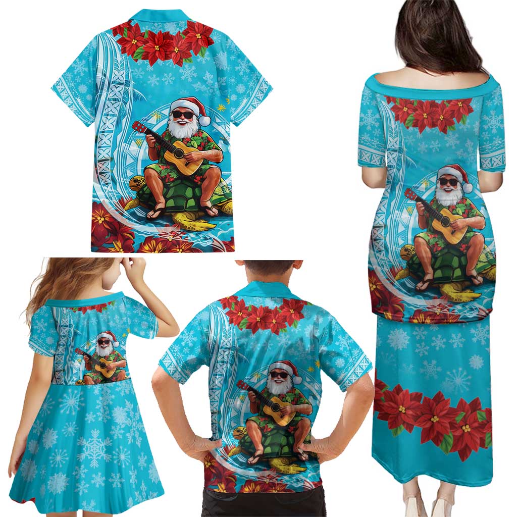 Hawaii Christmas Family Matching Puletasi and Hawaiian Shirt Mele Kalikimaka Poinsettia Lei Polynesian - Blue LT14 - Polynesian Pride
