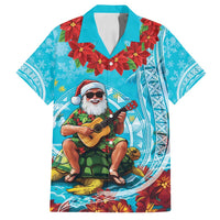Hawaii Christmas Family Matching Puletasi and Hawaiian Shirt Mele Kalikimaka Poinsettia Lei Polynesian - Blue LT14 Dad's Shirt - Short Sleeve Blue - Polynesian Pride