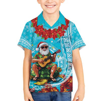Hawaii Christmas Family Matching Puletasi and Hawaiian Shirt Mele Kalikimaka Poinsettia Lei Polynesian - Blue LT14 Son's Shirt Blue - Polynesian Pride