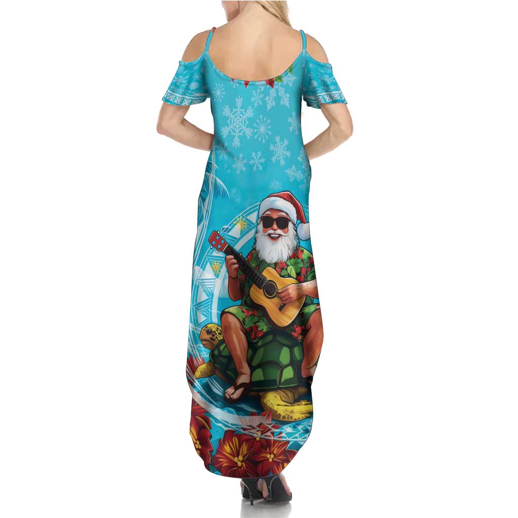 Hawaii Christmas Family Matching Summer Maxi Dress and Hawaiian Shirt Mele Kalikimaka Poinsettia Lei Polynesian - Blue