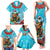 Hawaii Christmas Family Matching Tank Maxi Dress and Hawaiian Shirt Mele Kalikimaka Poinsettia Lei Polynesian - Blue