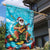 Hawaii Christmas Garden Flag Mele Kalikimaka Poinsettia Lei Polynesian - Blue