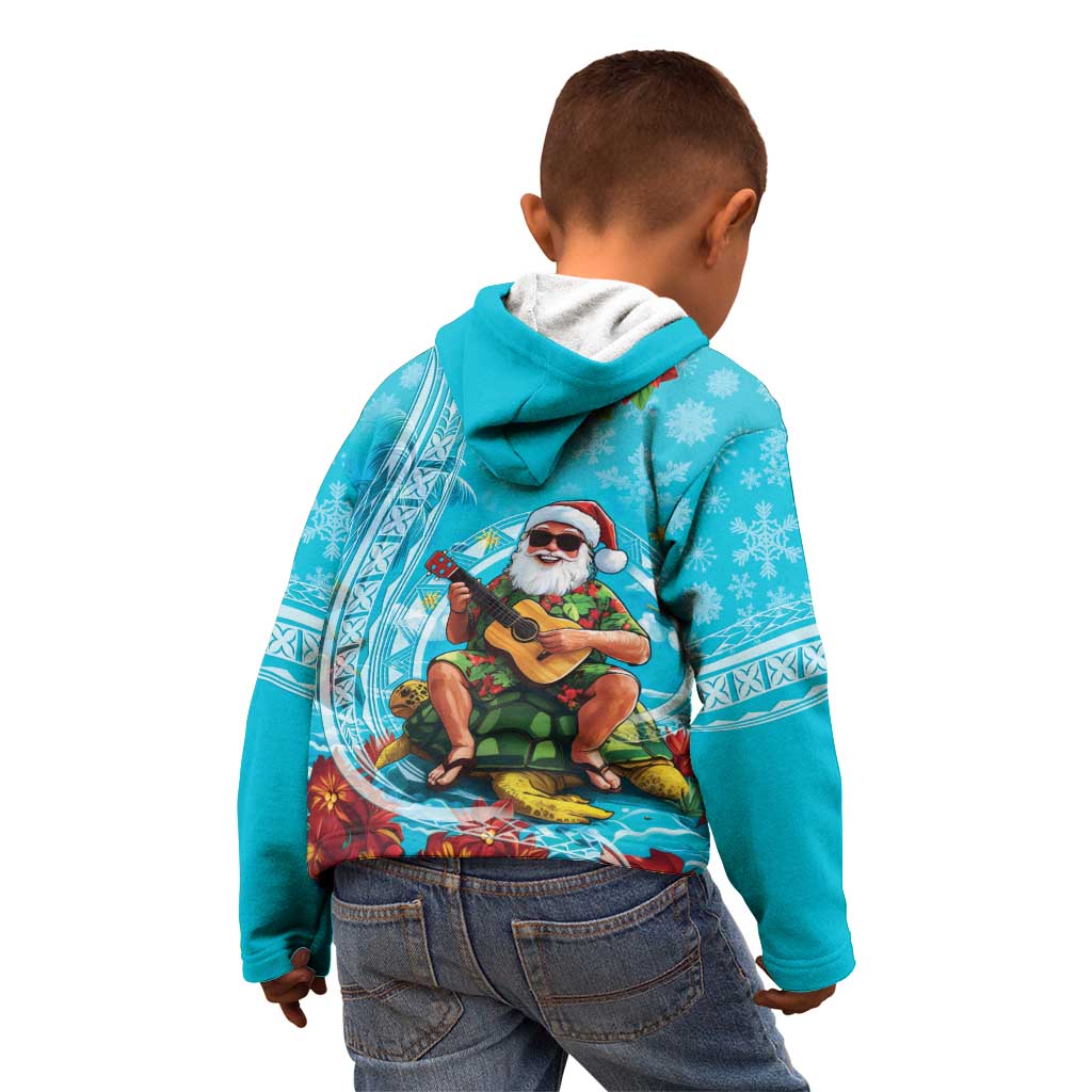 Hawaii Christmas Kid Hoodie Mele Kalikimaka Poinsettia Lei Polynesian - Blue