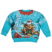 Hawaii Christmas Kid Ugly Christmas Sweater Mele Kalikimaka Poinsettia Lei Polynesian - Blue