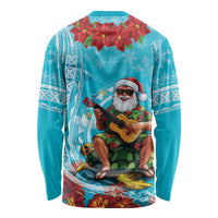 Hawaii Christmas Long Sleeve Shirt Mele Kalikimaka Poinsettia Lei Polynesian - Blue