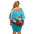 Hawaii Christmas Off Shoulder Short Dress Mele Kalikimaka Poinsettia Lei Polynesian - Blue