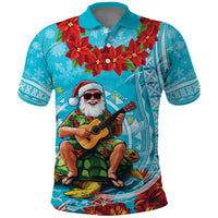 Hawaii Christmas Polo Shirt Mele Kalikimaka Poinsettia Lei Polynesian - Blue