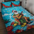 Hawaii Christmas Quilt Bed Set Mele Kalikimaka Poinsettia Lei Polynesian - Blue