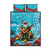 Hawaii Christmas Quilt Bed Set Mele Kalikimaka Poinsettia Lei Polynesian - Blue