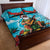 Hawaii Christmas Quilt Bed Set Mele Kalikimaka Poinsettia Lei Polynesian - Blue