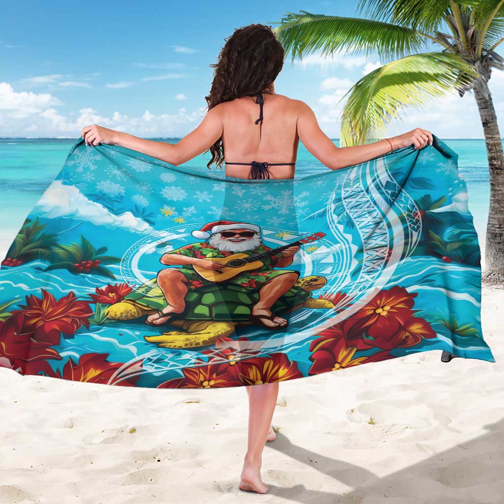Hawaii Christmas Sarong Mele Kalikimaka Poinsettia Lei Polynesian - Blue