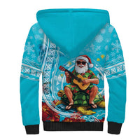 Hawaii Christmas Sherpa Hoodie Mele Kalikimaka Poinsettia Lei Polynesian - Blue