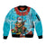 Hawaii Christmas Sleeve Zip Bomber Jacket Mele Kalikimaka Poinsettia Lei Polynesian - Blue