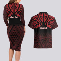 Personalised Keep Maori Wards New Zealand Couples Matching Long Sleeve Bodycon Dress and Hawaiian Shirt Stronger Together Aotearoa Taniko LT14 - Polynesian Pride