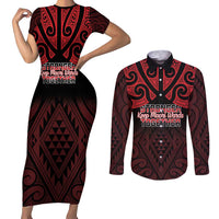 Personalised Keep Maori Wards New Zealand Couples Matching Short Sleeve Bodycon Dress and Long Sleeve Button Shirt Stronger Together Aotearoa Taniko LT14 Black - Polynesian Pride