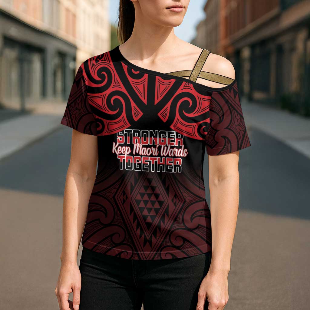 Personalised Keep Maori Wards New Zealand Cross Shoulder Shirt Stronger Together Aotearoa Taniko - Polynesian Pride