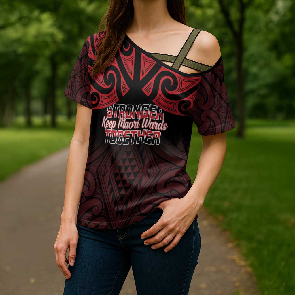 Personalised Keep Maori Wards New Zealand Cross Shoulder Shirt Stronger Together Aotearoa Taniko - Polynesian Pride